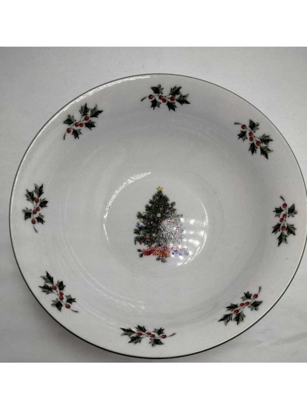 Gibson Bowl Christmas Tree  Noel Morning Cereal Holly Green Trim